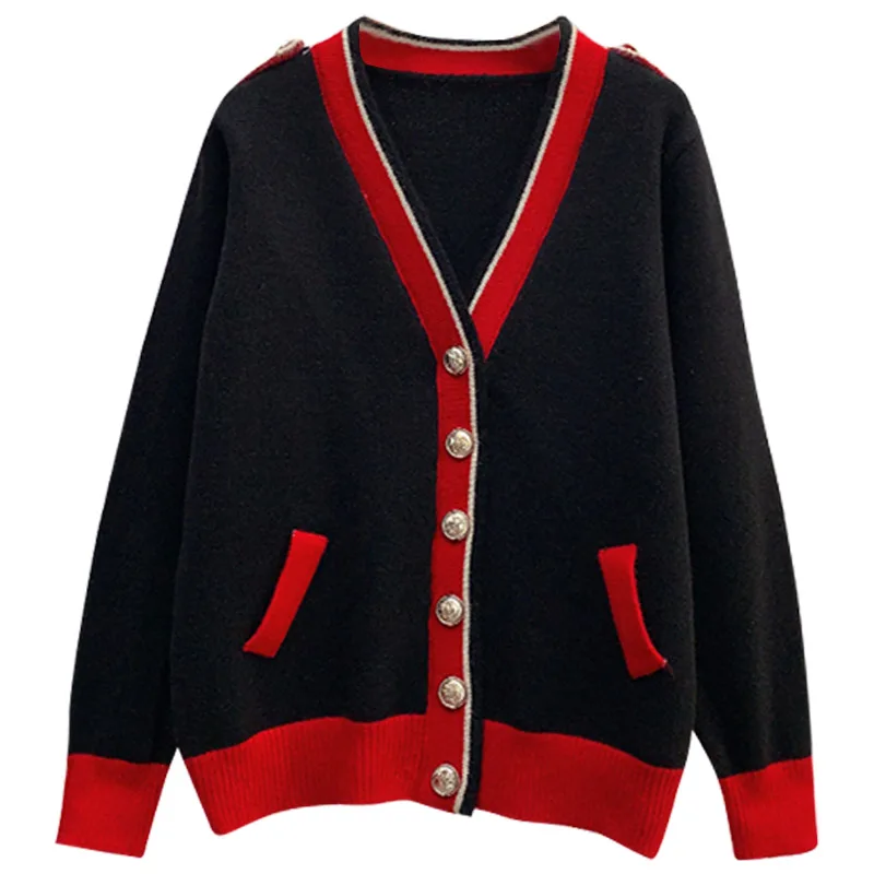 Красный кардиган, свитер, куртка женская, Южная Корея, 2023, осень и зима, новый стиль, иностранная свободная верхняя одежда, ленивый вязаный топ Изображение 4