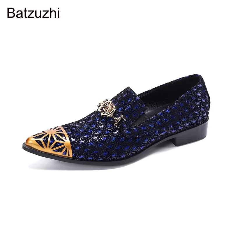 Batzuzhi/ 2021 Мужская обувь в западном стиле; Модные кожаные модельные туфли Genunine; Мужские вечерние Свадебные Кожаные туфли с синими перьями для мужчин! Изображение 1