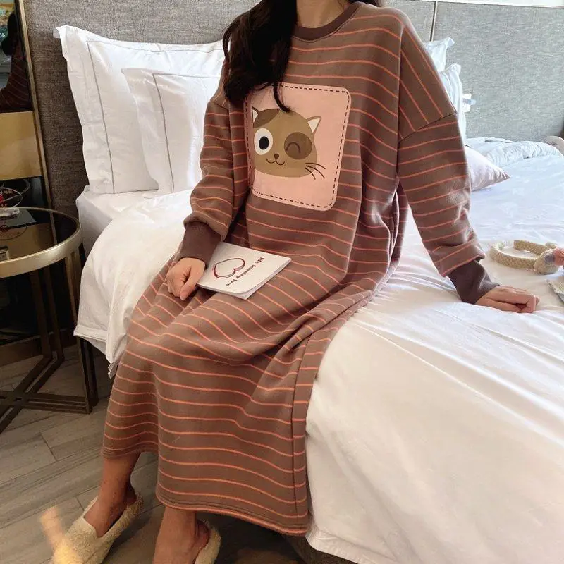 Женская пижама, осенне-зимняя женская одежда в стиле ретро, нежный ветер, фланелевое ночное платье с флисовой подкладкой, домашняя одежда Изображение 5