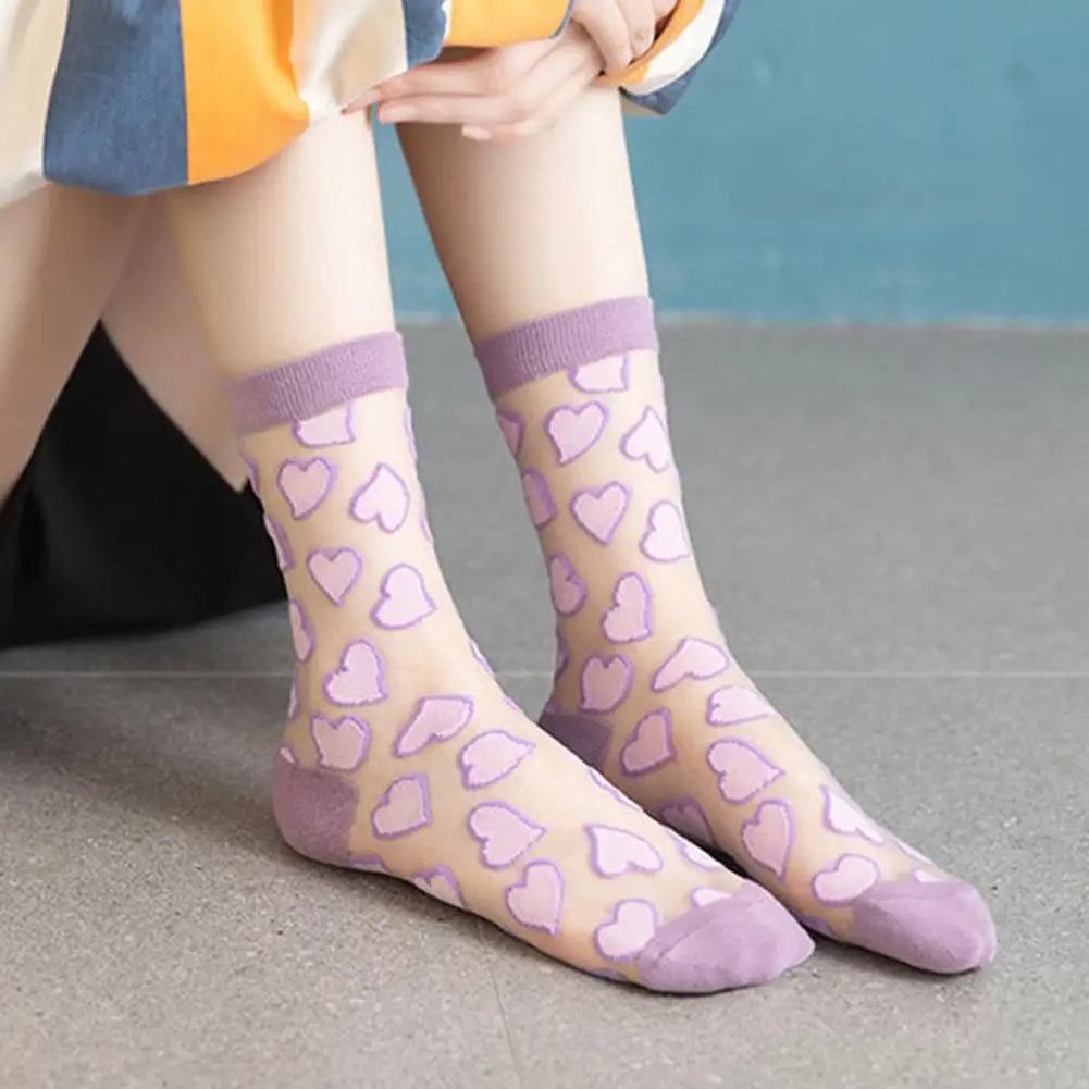 1 пара стильных стеклянных шелковых носков Перспективные эластичные женские носки Ультратонкие стеклянные шелковые носки-трубочки Изображение 2