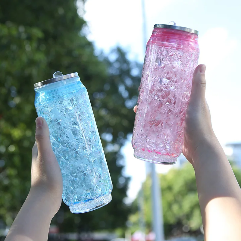 креативная двухслойная бутылка для воды с соломенной крышкой объемом 500 мл с популярным дизайном колы и колотого льда, Пластиковая подарочная чашка для напитков Изображение 1