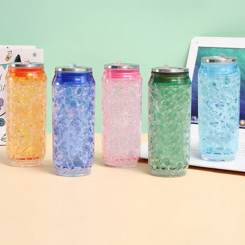 креативная двухслойная бутылка для воды с соломенной крышкой объемом 500 мл с популярным дизайном колы и колотого льда, Пластиковая подарочная чашка для напитков Изображение 2
