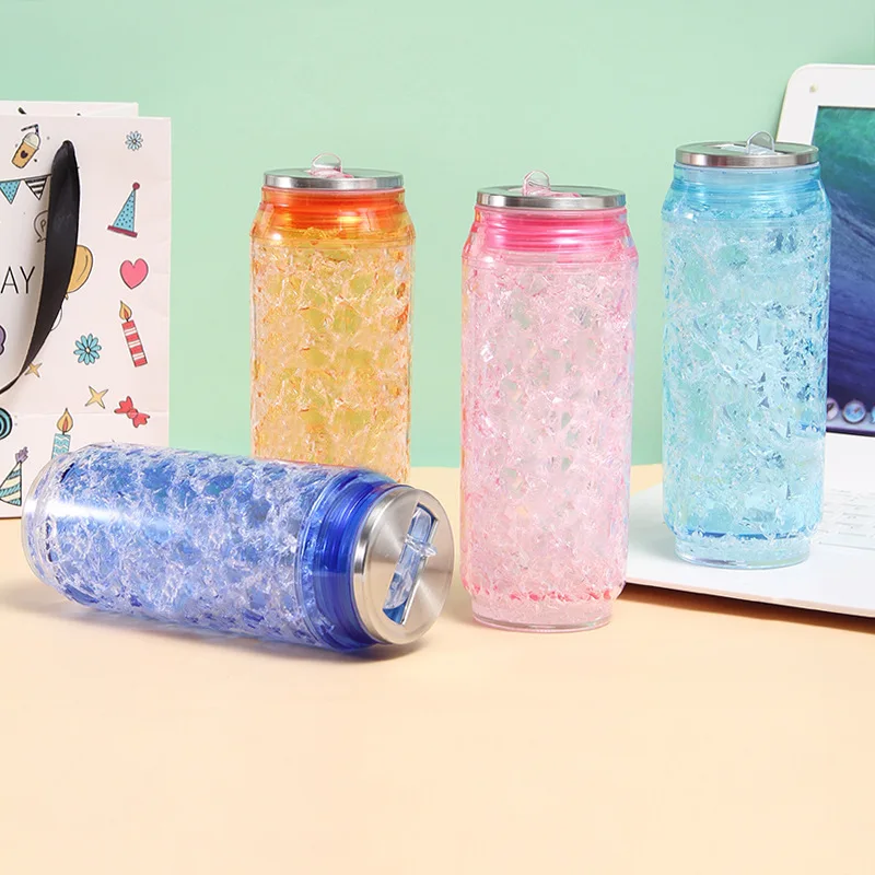 креативная двухслойная бутылка для воды с соломенной крышкой объемом 500 мл с популярным дизайном колы и колотого льда, Пластиковая подарочная чашка для напитков Изображение 3