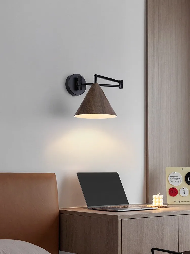 Новый продукт Черная роботизированная рука Круглого деревянного цвета Классические Простые светильники Настенный светильник для дома, спальни, Бра Изображение 2