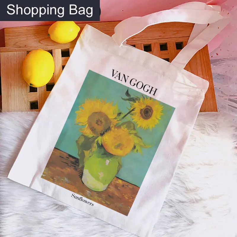 Сумка-Тоут Van Gogh Shopping Bag Recycle Bag Shopper Многоразовая Холщовая Хлопчатобумажная сумка Для покупок Bolsa Compra Cloth Shoping Sacola Sacolas Изображение 2