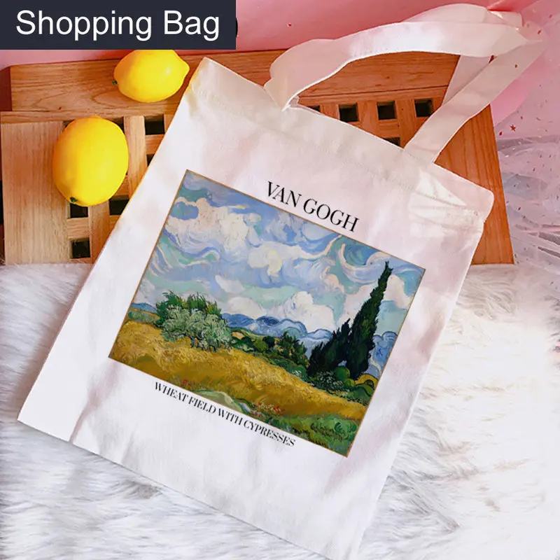 Сумка-Тоут Van Gogh Shopping Bag Recycle Bag Shopper Многоразовая Холщовая Хлопчатобумажная сумка Для покупок Bolsa Compra Cloth Shoping Sacola Sacolas Изображение 3