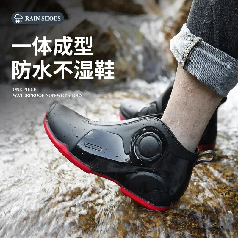 Мужские Непромокаемые ботинки Для рыбалки на открытом воздухе 2024, Модные Нескользящие Водонепроницаемые Непромокаемые ботинки Для работы на кухне, Непромокаемые Ботинки Для Автомойки 레인부츠 남성 Изображение 1