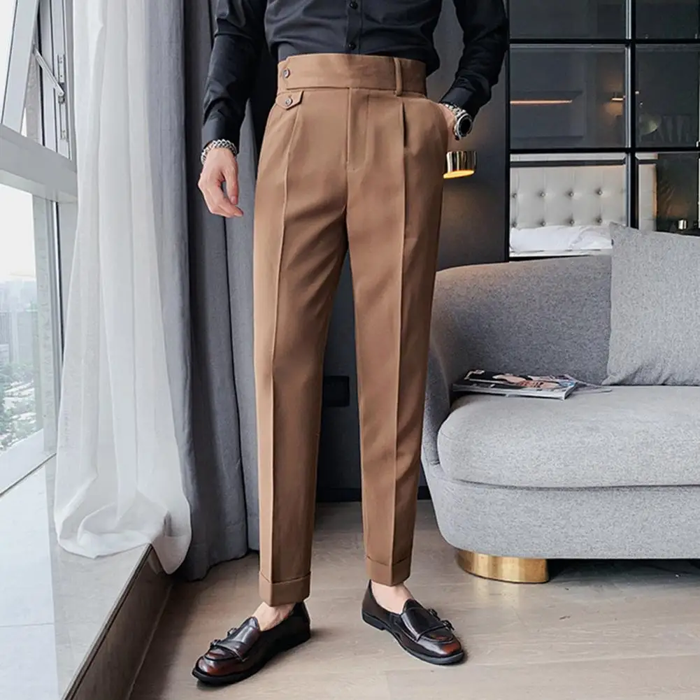 Повседневный деловой костюм с драпировкой, брюки, мужские прямые брюки с высокой талией, для свадебной вечеринки, классические мужские брюки pantalones hombre Изображение 1