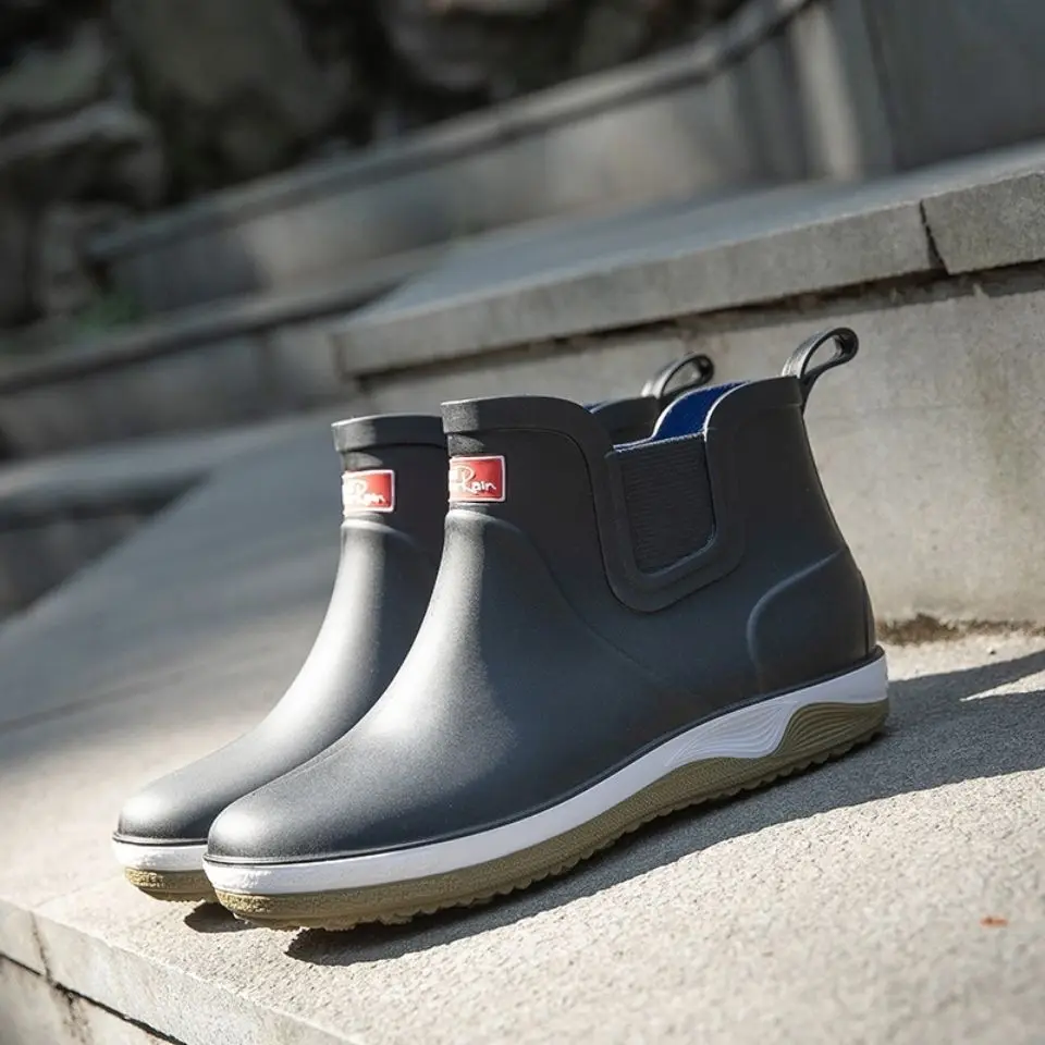 Мужские непромокаемые ботинки с короткой трубкой, водонепроницаемые и нескользящие, теплые ботинки с подкладкой Изображение 4