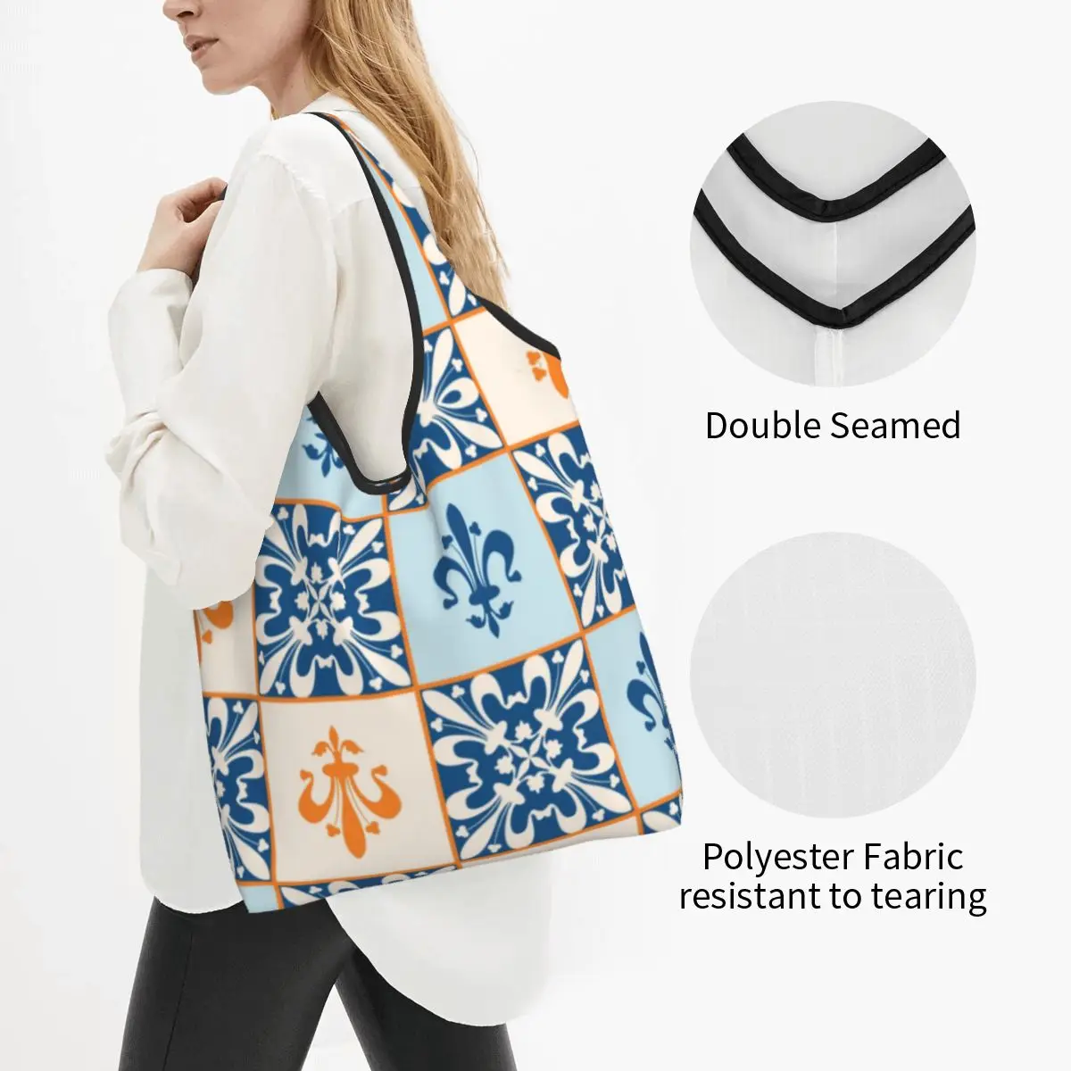 Женская сумка для покупок с рисунком Флер Де Лис, женская портативная сумка для покупок с цветком Лилии большой емкости Изображение 1