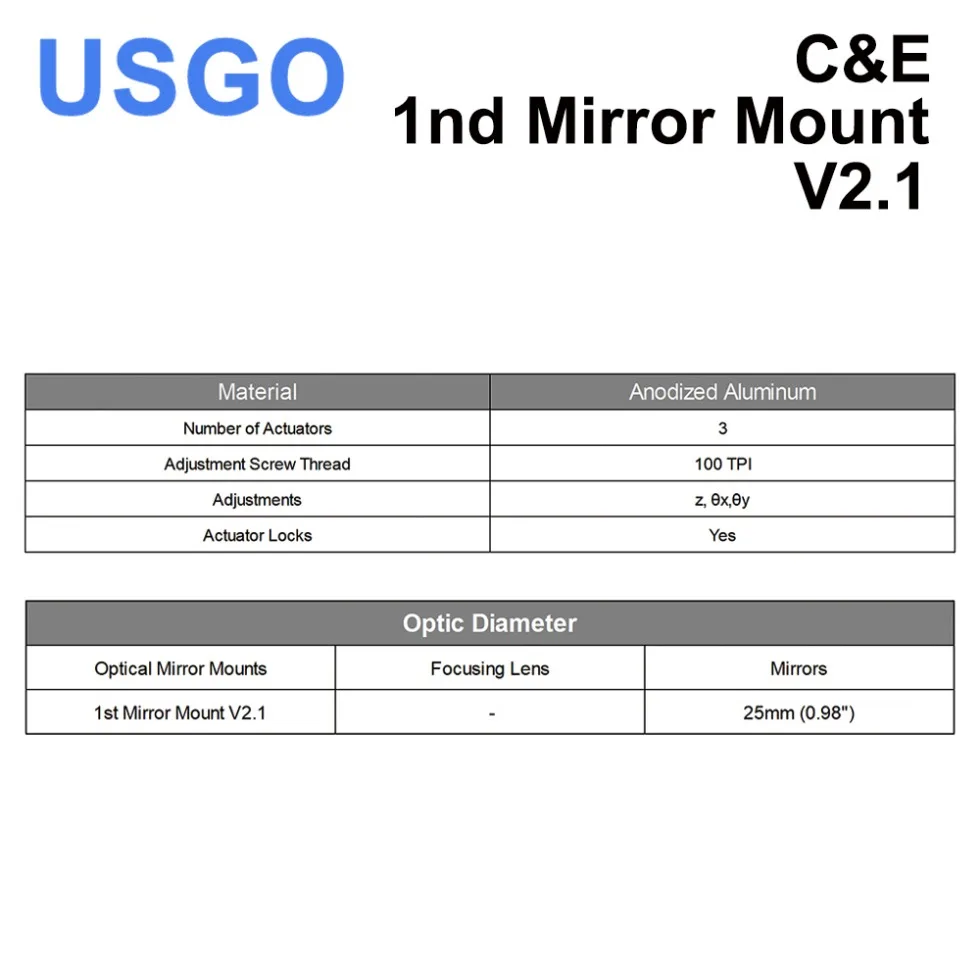 Серия USGO C: Co2-лазерное зеркало с первым отражением, опора для крепления 25 мм, Интегративный держатель для станка для лазерной гравировки и резки Изображение 5