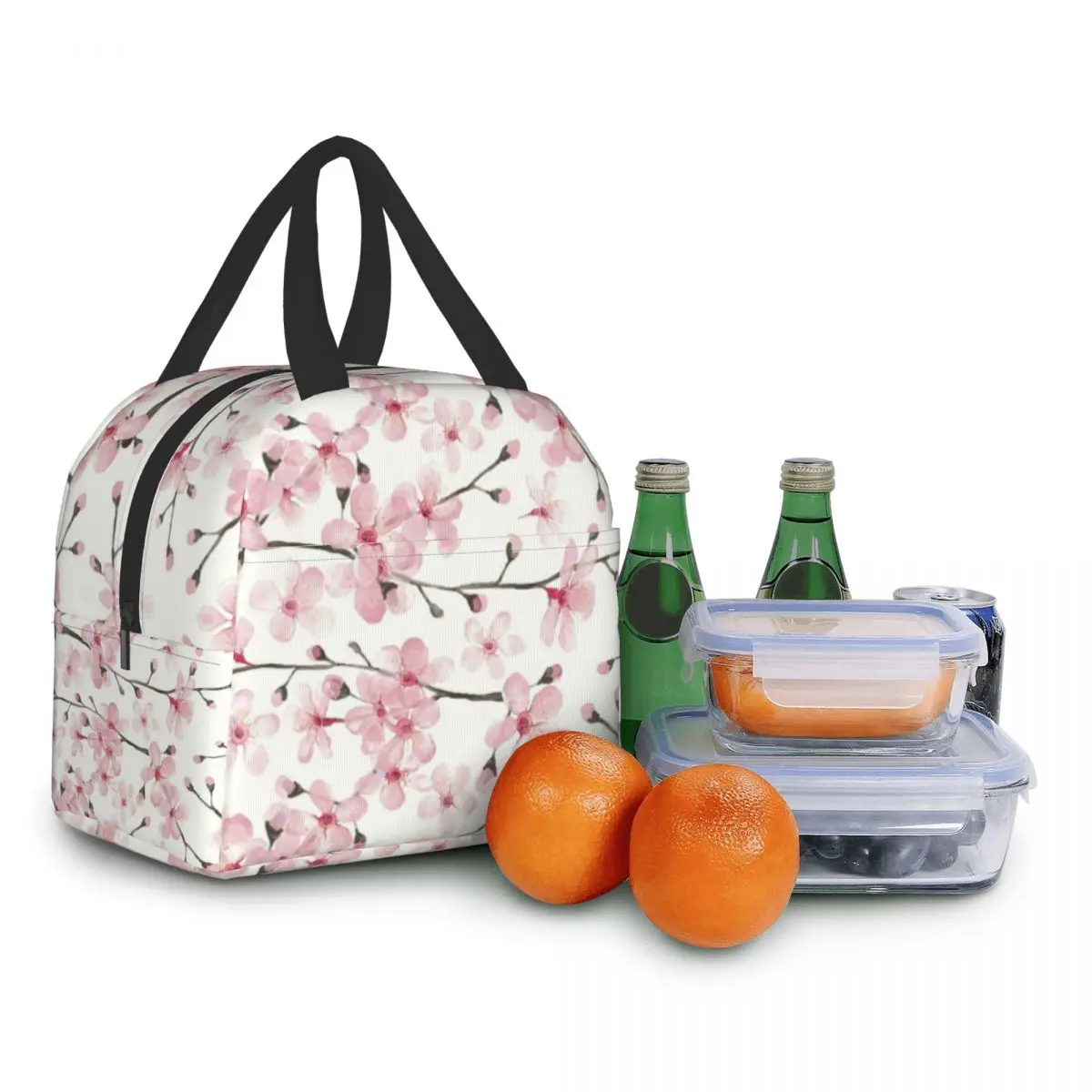 Японская вишневая изолированная сумка для ланча с цветочным рисунком, Многоразовый холодильник, термос для еды, Ланч-бокс для работы, учебы и путешествий Изображение 5