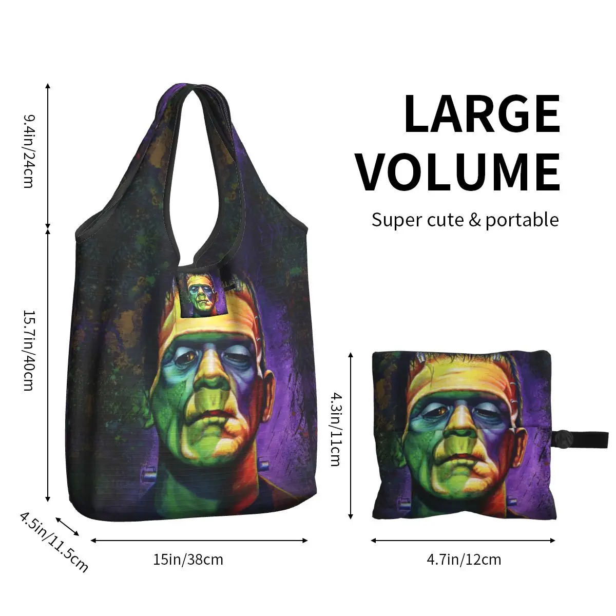 Забавные сумки-тоут с монстрами ужасов на Хэллоуин, портативная сумка для покупок с продуктами Frankenstein, сумка для покупок через плечо Изображение 5
