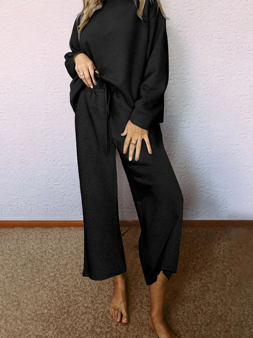 Женская одежда из 2 предметов, спортивный костюм, повседневный пуловер с длинным рукавом, топы и широкие брюки на завязках, осенние комплекты для отдыха Изображение 2