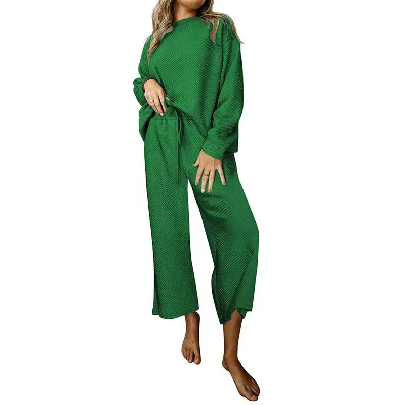 Женская одежда из 2 предметов, спортивный костюм, повседневный пуловер с длинным рукавом, топы и широкие брюки на завязках, осенние комплекты для отдыха Изображение 3
