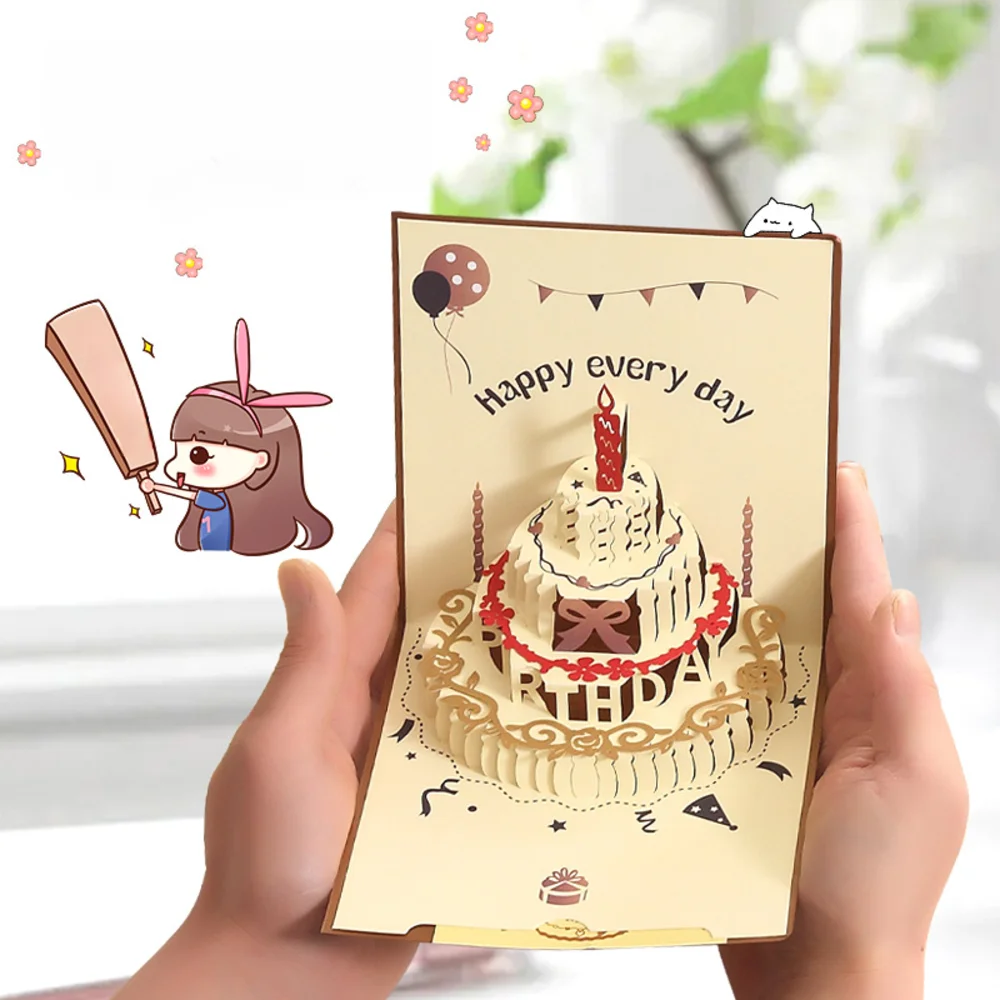 3D Всплывающая Открытка на День рождения Тематическая Поздравительная открытка в стиле all INS Красочная 3D Поздравительная открытка с Днем Рождения Изображение 3