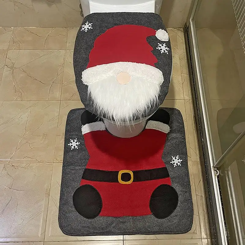 наборы рождественских ковриков для ванной из 2 предметов, U-образный коврик для туалета Санта, накладка для крышки унитаза и многое другое - идеально подходят для рождественского декора Изображение 1