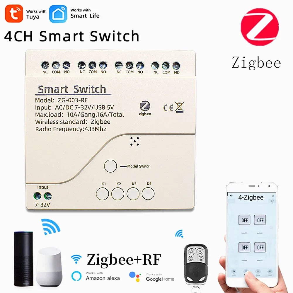 ZigBee 3,0 WiFi 2CH Реле 12V 24V Smart Switch DC7-32V RF Приемник WIFI Модуль Самоблокирующийся, Медленно Работающий с Google Home Alexa Изображение 3