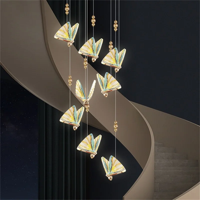 Люстра TEMAR Nordic Butterfly, светильники, современные подвесные светильники, домашняя светодиодная подсветка для лестничного холла Изображение 3
