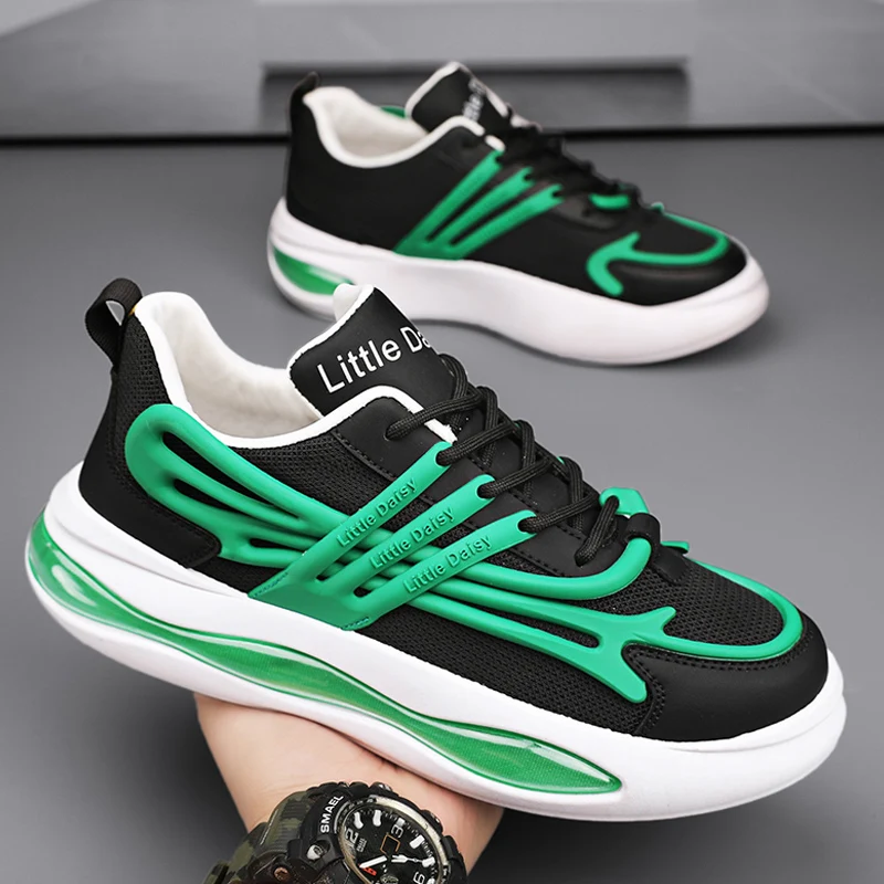 Новые мужские модные кроссовки, спортивная дышащая обувь, мужская повседневная удобная амортизирующая уличная нескользящая обувь для бега, теннисная обувь на платформе Изображение 3