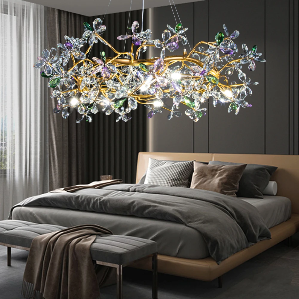 Современная роскошная Хрустальная люстра со светодиодным подвесным светильником для спальни, виллы в отеле, внутреннего декора гостиной Fixt Изображение 3